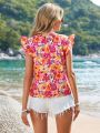 SHEIN VCAY Women's Floral Print Vacation Style Square Neckline Shirt