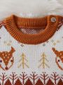 Baby Boy Striped & Deer Pattern Sweater Jumpsuit