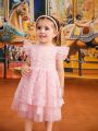 Baby Girl Spring Summer Pink Lace Tulle Gorgeous Romantic Cute Daily Casual Dress