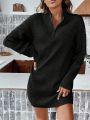 SHEIN Frenchy Quarter Zip Drop Shoulder Sweater Dress