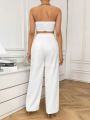 SHEIN Privé Women's Bowknot Strapless Top And Wide Leg Pants Two Piece Set