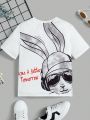SHEIN 1pc Casual, Comfortable, Fashionable, Simple, Practical, Soft, Breathable And Comfortable, Cartoon Cool Big Rabbit Back Pattern T-shirt For Boys, Suitable For Spring And Summer