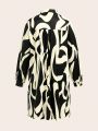 Plus Size Flowy Black & White Printed Shirt Dress