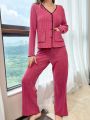 Women's Ribbed Long Sleeve Top And Pants Home Clothing Set