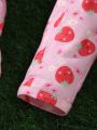 Infant Girls' 100% Strawberry Pattern Asymmetric Zipper Up Soft & Cozy Jumpsuit For Home Wear