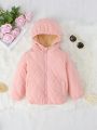 Young Girl Zip Up Hooded Teddy Lined Quilted Coat