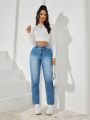 SHEIN Privé High Waisted V-Cut Tapered Jeans