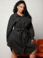 SHEIN CURVE+ Plus Size Seam Detail Dropped Sleeves Belted Shirt Dress