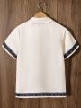 SHEIN Kids EVRYDAY Boys' (Big) Geometric Jacquard Patchwork Short Sleeve Shirt