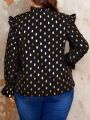 SHEIN Frenchy Plus Size Women's Shirt With Gold Foil Polka Dot Print And Ruffle Hemline