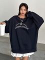 DAZY Women's Oversized Letter Print Drop Shoulder Sweatshirt