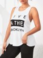 SHEIN Daily&Casual Plus Size Sleeveless Sports Vest Top With Letter Print