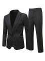 Extended Sizes Men's Striped Notched Lapel Suit Set