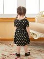 Baby Girls' Elegant Gold Polka Dot Print Dress