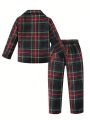 2pcs/set Boys' Gentleman Suit With Plaid Blazer And Pants