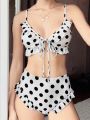 SHEIN Swim Mod Women's Ruffle Hem Polka Dot Printed Swimsuit Set