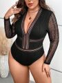 SHEIN Privé Plus Plunging Neck Lace Bodysuit