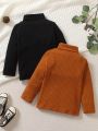 SHEIN Kids EVRYDAY 2pcs Young Boy Turtle Neck Ribbed Knit Tee