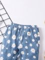 SHEIN Kids SUNSHNE Girls' (Little) Daisy Printed Bell-Bottom Pants