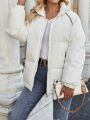 SHEIN Essnce White Short Padded Jacket With Drop Shoulder Sleeves