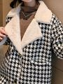 Tween Girl Houndstooth Print Teddy Lined Coat