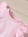 SHEIN 4pcs/Set Infant Girls' Casual Simple Round Neck Top With Comfortable Ruffles Edge, Perfect For Spring-Summer Outfits