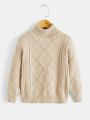 SHEIN Toddler Boys Turtle Neck Drop Shoulder Cable Knit Sweater