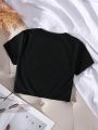 Tween Girls' Casual Short Sleeve Round Neck T-Shirt, Simple Style, Suitable For Spring And Summer