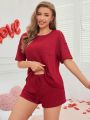 Solid Color Waffle Knit Loungewear Set