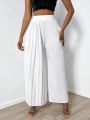 SHEIN SXY Women's Solid Color Wide-leg Pants With Loose Fit And Folded Pleats For Casual Wear