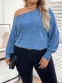 SHEIN LUNE Plus Size Irregular Neckline Drop Shoulder T-shirt