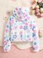 SHEIN Kids Cooltwn Girls' Hooded Floral Pattern Plush Jacket