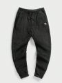 SHEIN Men 2pcs Letter Patched Drawstring Waist Teddy Pants