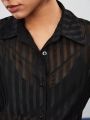 SHEIN BIZwear Mesh Patchwork & Button Front Casual Shirt