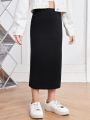 SHEIN Kids EVRYDAY Girls High Waist Solid Straight Skirt