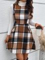 SHEIN LUNE Women's Plaid Pattern Vest Dress For Autumn