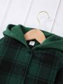 SHEIN Kids EVRYDAY Young Girl Plaid Print Letter Graphic Hooded Blouse