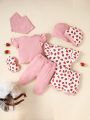 SHEIN Baby 2pcs Strawberry Print Ruffle Trim Tee & 1pc Pants & 1pc Shorts & 2pcs Hat & 2pcs Bib