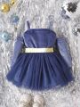 Baby Girls' Velvet Off-Shoulder Tulle Dress With Belt