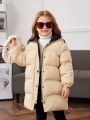 SHEIN Young Girl 1pc Contrast Hooded Puffer Coat