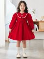 SHEIN Kids Nujoom Young Girl Contrast Binding Button Front Lantern Sleeve Dress