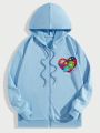 ROMWE X Care Bears Guys Hooded Cartoon Pattern Zipper Hoodie With Drawstring