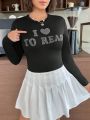 SHEIN Qutie Women's Plus Size Rhinestone Decor Stylish T-shirt