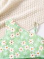 SHEIN Kids Y2Kool Little Girls' Asymmetric Collar Floral Print Sleeveless Top And Flared Pants Set