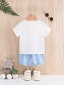 SHEIN 2pcs/Set Toddler Boys' Casual & Cute Crocodile Pattern T-Shirt And Shorts Outfit, Spring/Summer Outing