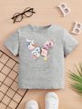 Baby Girl's Floral Print Casual Short-sleeved Round Neck Top Suitable For Summer