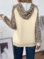 SHEIN LUNE Leopard & Text Pattern Drawstring Hoodie