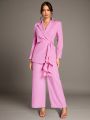 SHEIN BAE Valentine's Day Clothes Pink Twill Professional Long Wide Leg Pants