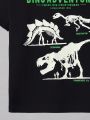 SHEIN Kids EVRYDAY Boys' Fit Casual Reflective Dinosaur Crew Neck Pattern Short-Sleeved T-Shirt