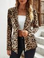 Plus Size Women's Leopard Print Long Sleeve Jacket